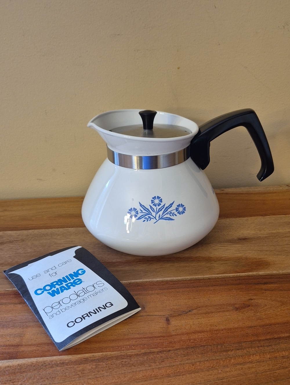Vintage CorningWare White Blue Floral Percolator Coffee Pot with Lid